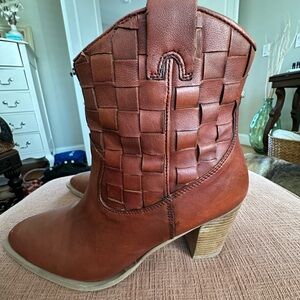 Matisse Brown Heeled Boots with Basketweave Design
